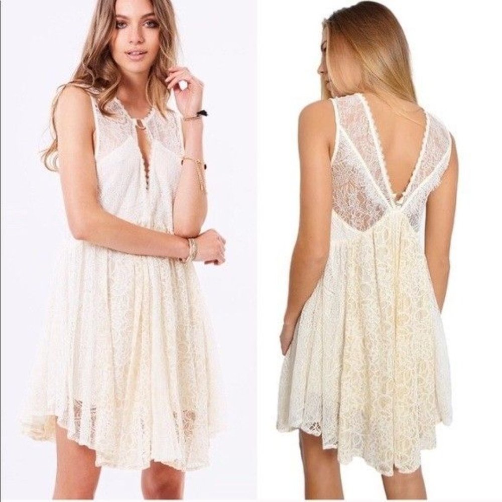 Free People off white lace cottage core dress